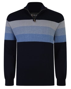 KAM 1/4 Zip Stripe Knit Navy